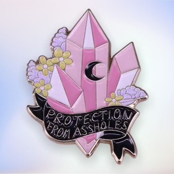 PINK Crystal ‘Protection From A$$holes’ Lapel Or Hat Pin - Picture 2 of 3